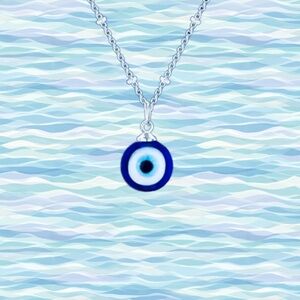 Silver Evil Eye Necklace, Minimalist Blue Protection Charm